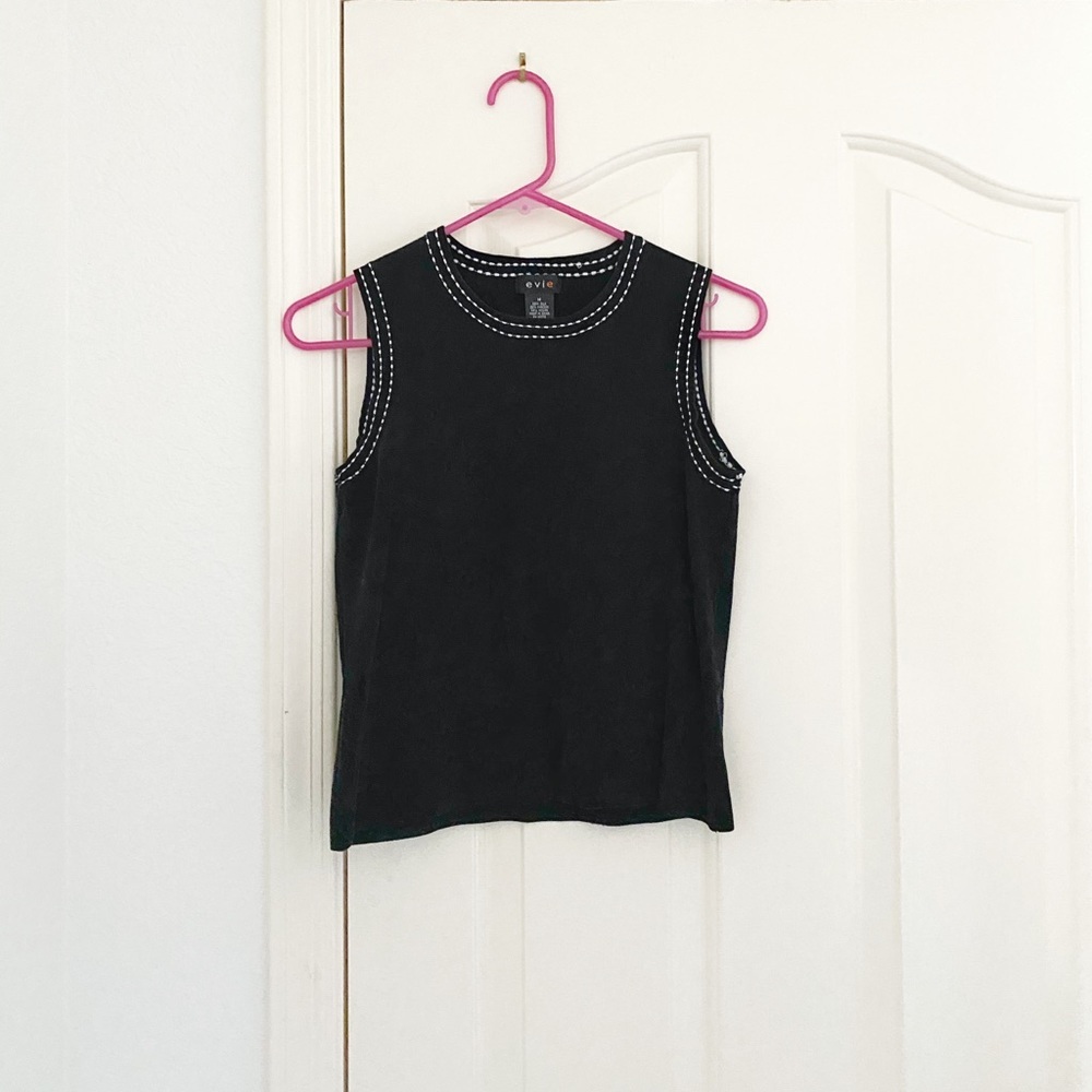Vintage Evie Black With White Trim Detail Knot Shell Top